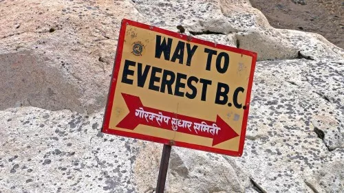 Wegweiser zum Mount Everest Basislager. Mount Everest Basislager