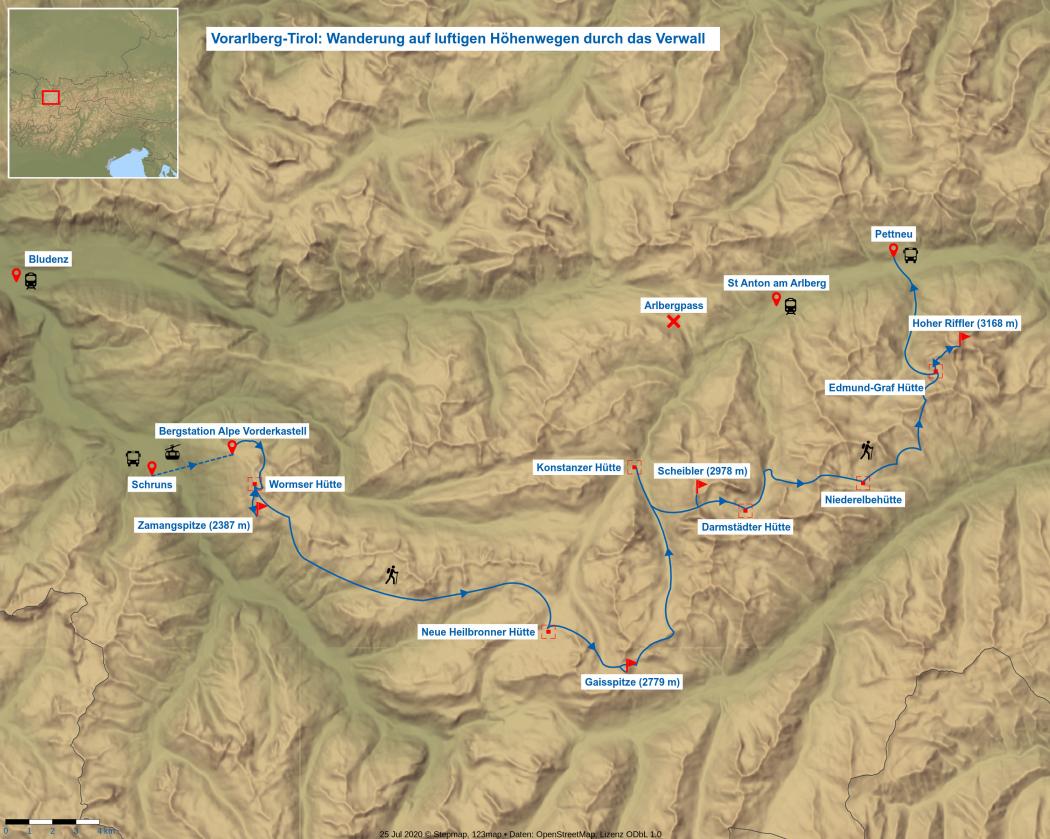 Karte Verwall Wanderung Route Gipfel Besteigung
