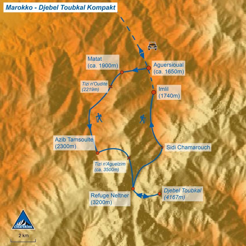 Detail Karte des Trekking am Djebel Toubkal