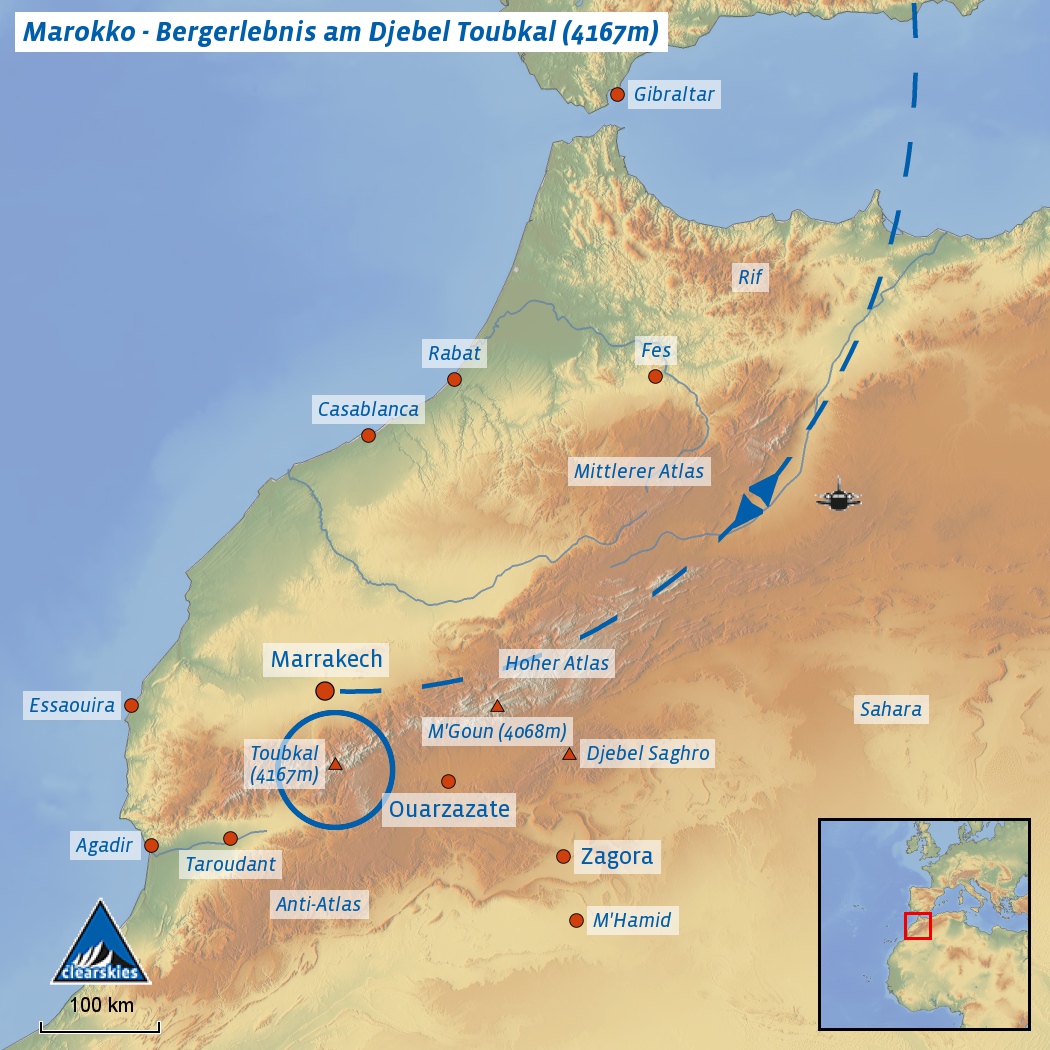 Karte der Wanderung zum Djebel Toubkal