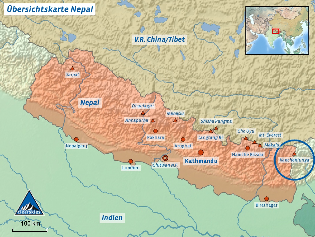 Übersichtskarte des Kanchenjunga-Trek in Nepal