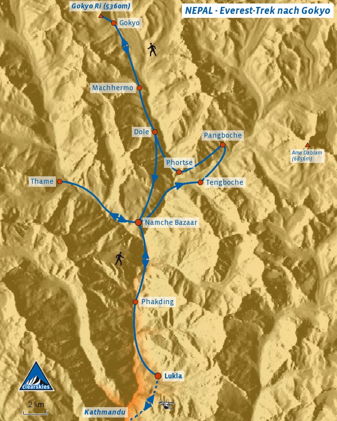 Karte des Gokyo Trek