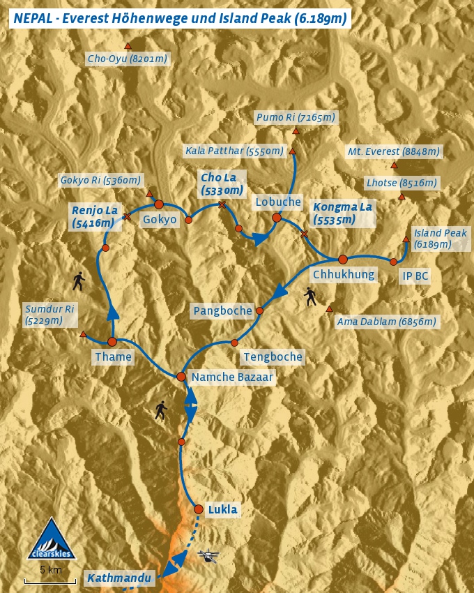 Karte der Trekkingtour Island Peak Besteigung