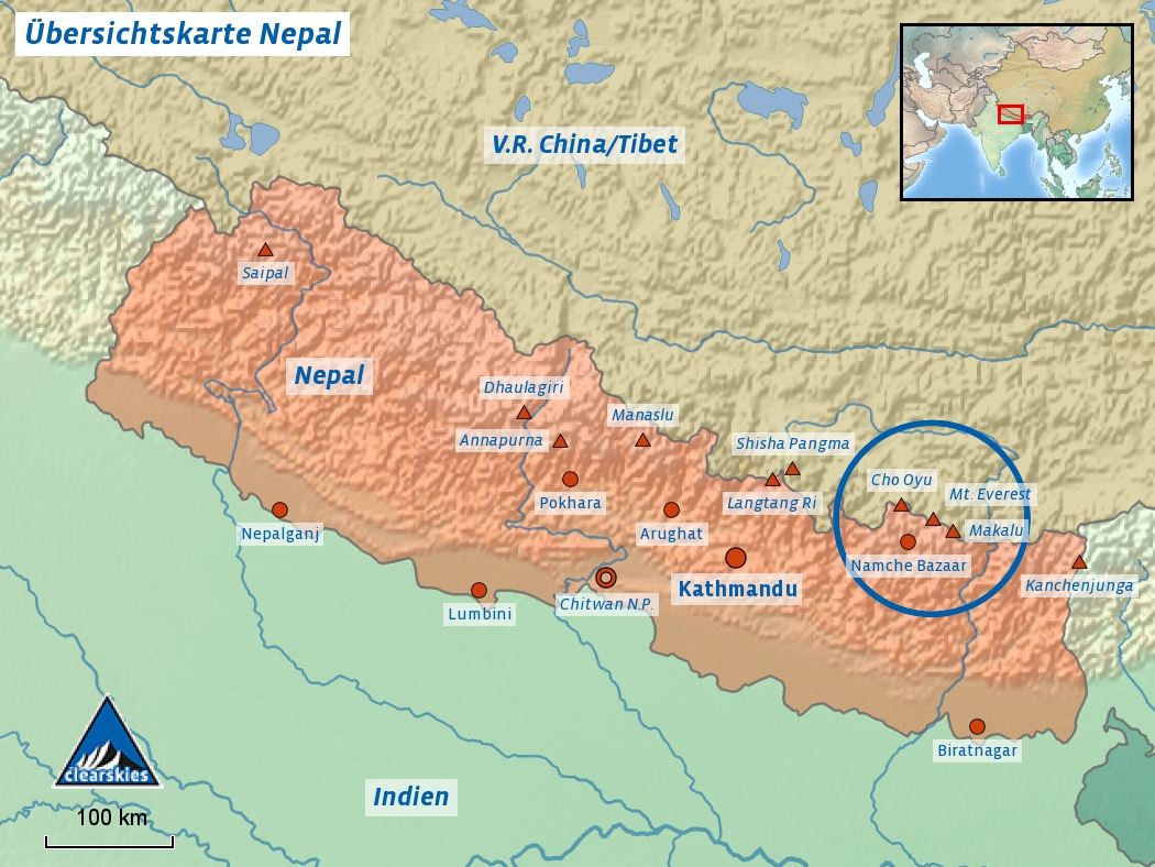 Übersichtskarte der Trekkingregionen in Nepal