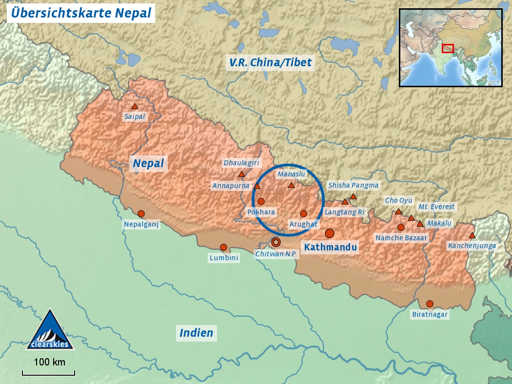 Karte von Nepal mit Manaslu Region
