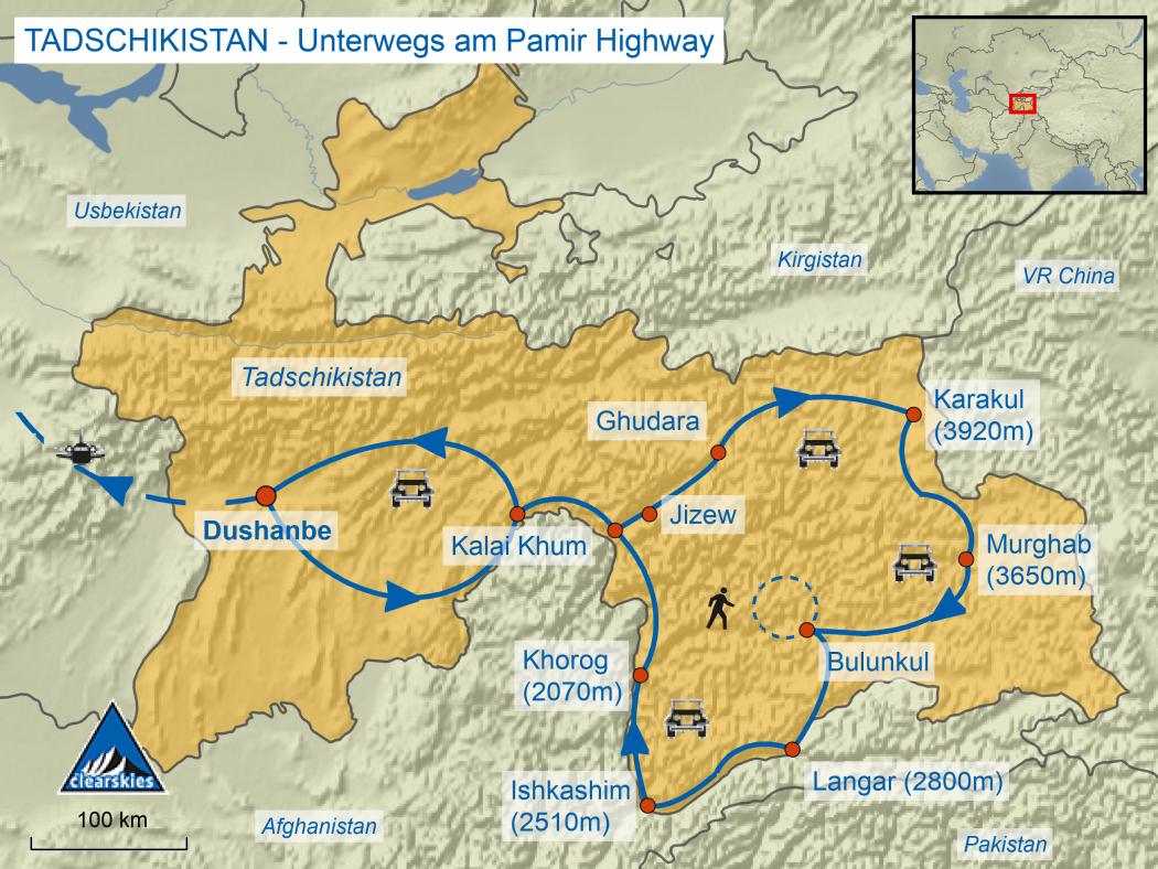 Karte Pamir Highway Tadschikistan